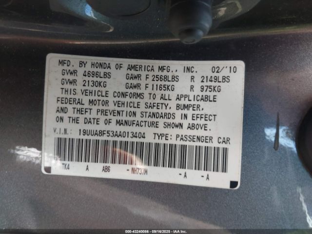 2010 ACURA TL 19UUA8F53AA013404 Photo 8