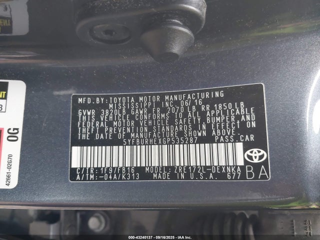 Toyota 2zr-fe 2016 5YFBURHEXGP535287 Image 9