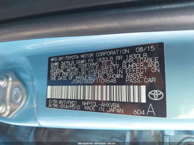 Toyota 1nz-fxe+1lm 2015 JTDKDTB32F1109648 Image 9