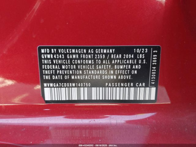 2024 VOLKSWAGEN GOLF GTI WVWGA7CDXRW140750 Photo 8