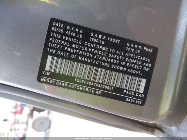 2005 SAAB 9-5 YS3ED49A753520627 Photo 8