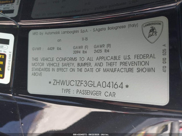 2016 LAMBORGHINI HURACAN ZHWUC1ZF3GLA04164 Photo 8