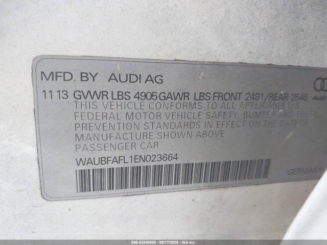 WAUBFAFL1EN023664 Audi flex fuel engine