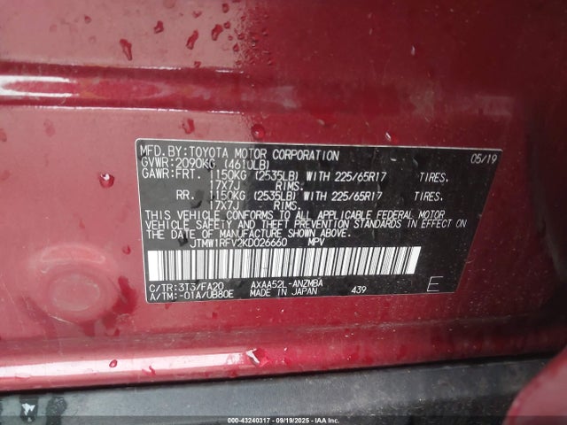 Toyota a25a-fks 2019 JTMW1RFV2KD026660 Image 9