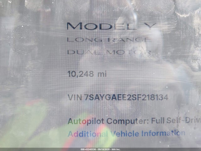 7SAYGAEE2SF218134 Tesla Model Y