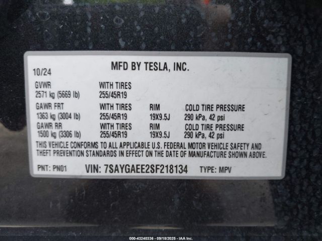 2025 TESLA MODEL Y 7SAYGAEE2SF218134 Photo 8
