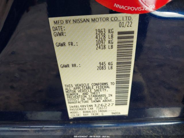 2022 NISSAN ALTIMA 1N4BL4BV1NN326227 Photo 8