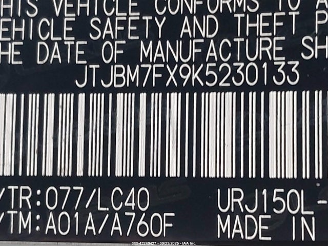 JTJBM7FX9K5230133 Lexus 1ur-fe