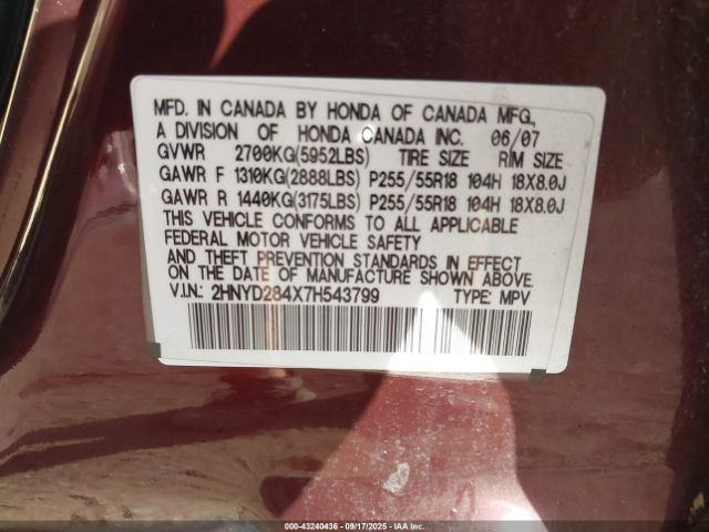 2007 ACURA MDX 2HNYD284X7H543799 Photo 8