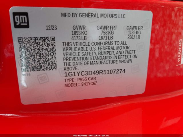 2024 CHEVROLET CORVETTE STINGRAY 1G1YC3D49R5107274 Photo 8