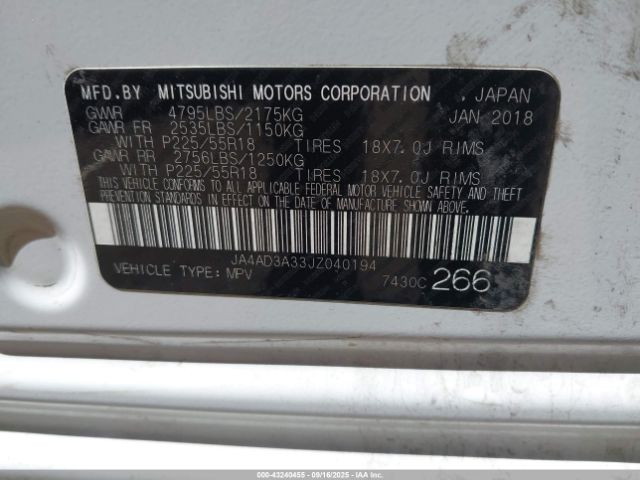 2018 MITSUBISHI OUTLANDER JA4AD3A33JZ040194 Photo 8