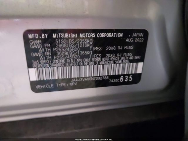 2022 MITSUBISHI OUTLANDER JA4J3VA86NZ092788 Photo 8