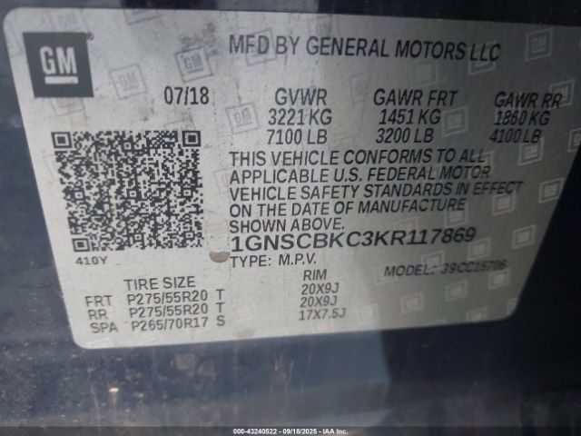 2019 CHEVROLET TAHOE 1GNSCBKC3KR117869 Photo 8