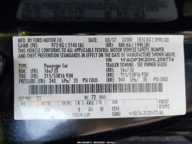 2017 FORD FOCUS 1FADP3K20HL258774 Photo 8