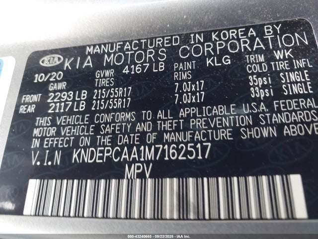 Продажа на аукционе авто 2021 Kia Seltos Lx, vin: KNDEPCAA1M7162517, номер лота: 43240665