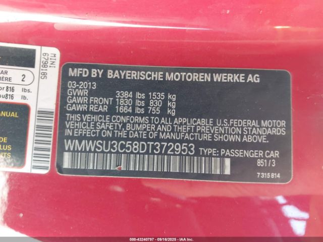 2013 MINI HARDTOP WMWSU3C58DT372953 Photo 8