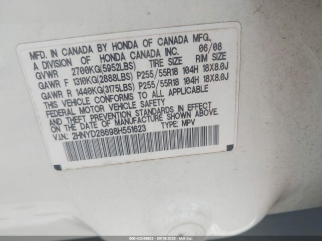 2008 ACURA MDX 2HNYD28698H551623 Photo 8