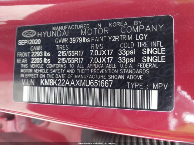 2021 HYUNDAI KONA KM8K22AAXMU651667 Photo 8