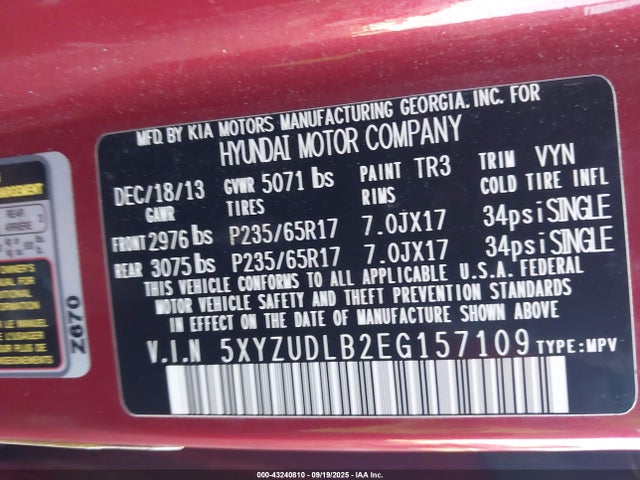 5XYZUDLB2EG157109 Hyundai gdi theta