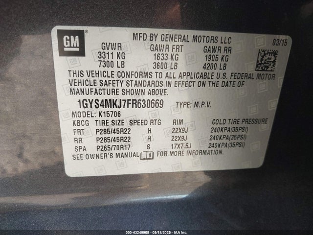 2015 CADILLAC ESCALADE 1GYS4MKJ7FR630669 Photo 8