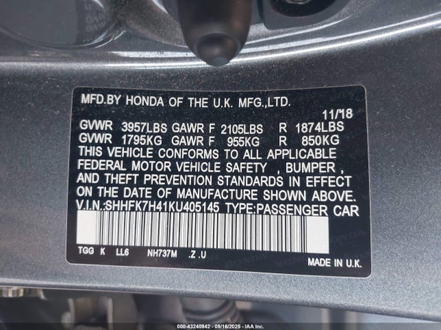 SHHFK7H41KU405145 Honda l15ba