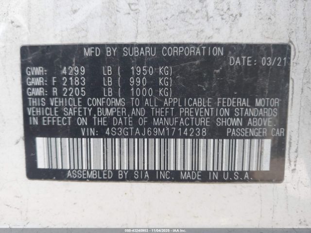 2021 SUBARU IMPREZA 4S3GTAJ69M1714238 Photo 8