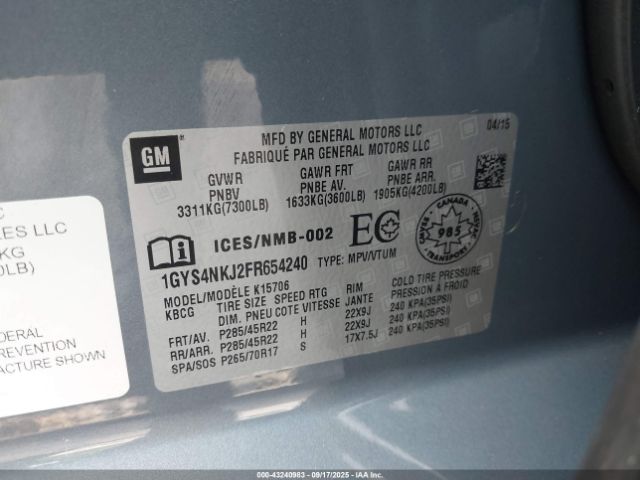 2015 CADILLAC ESCALADE 1GYS4NKJ2FR654240 Photo 8