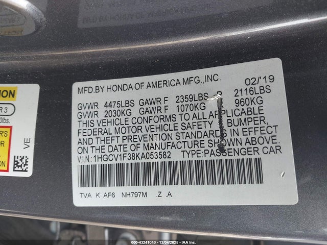 1HGCV1F38KA053582 Honda Accord Sport