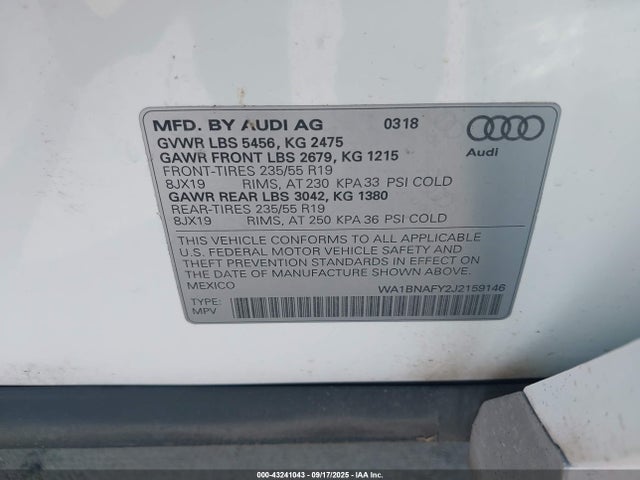2018 AUDI Q5 WA1BNAFY2J2159146 Photo 8