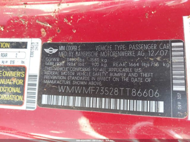 2008 MINI COOPER S WMWMF73528TT86606 Photo 8