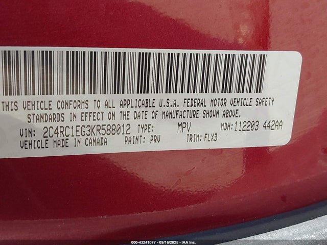 2C4RC1EG3KR588012 Chrysler 2019