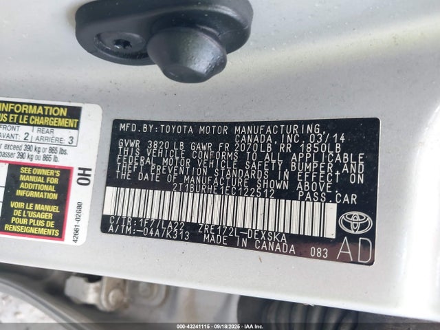 Toyota 2zr-fe 2014 2T1BURHE1EC122512 Image 9