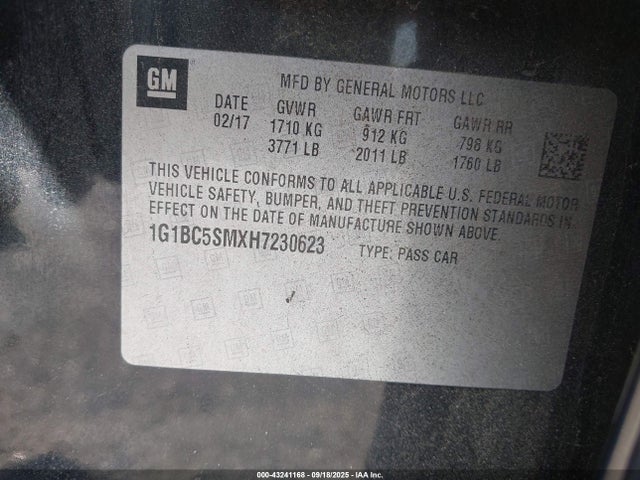 1G1BC5SMXH7230623 Chevrolet le2 -di: direct injection, vvt: variable valve timing, gen, alum