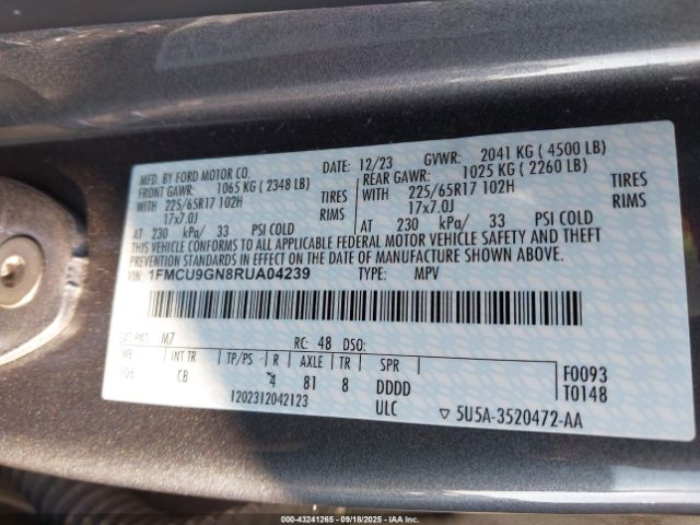 2024 FORD ESCAPE 1FMCU9GN8RUA04239 Photo 8
