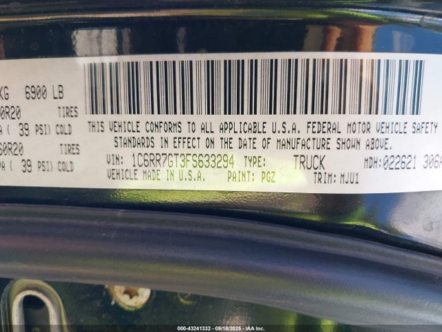 Продажа на аукционе авто 2015 Ram 1500 Outdoorsman, vin: 1C6RR7GT3FS633294, номер лота: 43241332