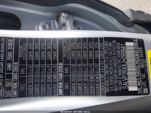 SALVP2RXXJH269941 Land Rover aj20p