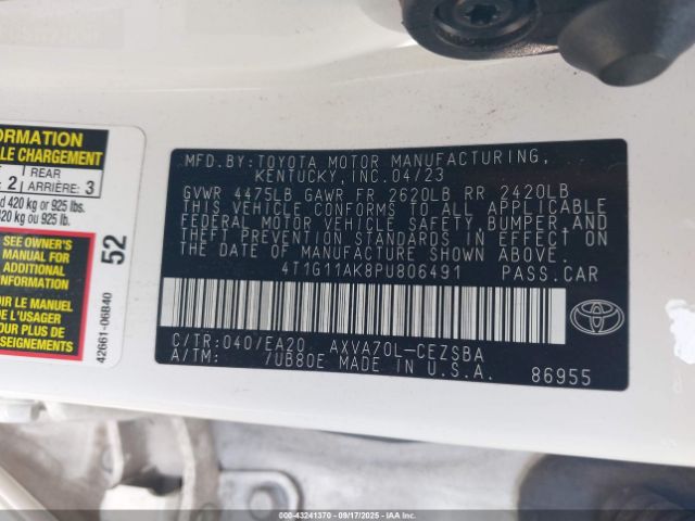 2023 TOYOTA CAMRY 4T1G11AK8PU806491 Photo 8