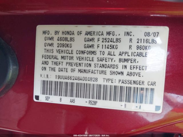 2008 ACURA TL 19UUA66248A004828 Photo 8