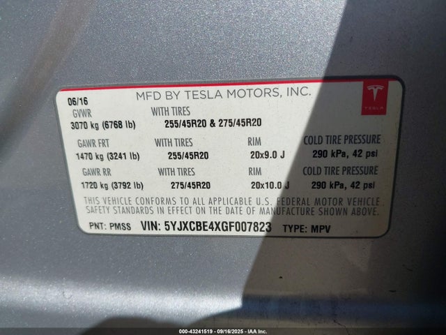 2016 TESLA MODEL X 5YJXCBE4XGF007823 Photo 8
