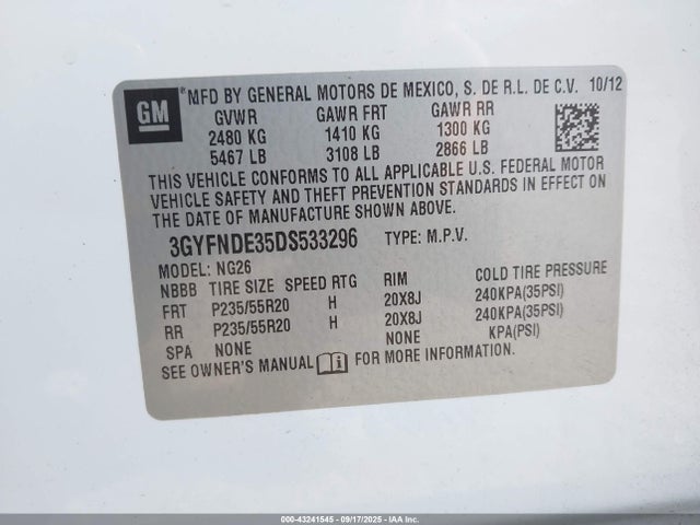 2013 CADILLAC SRX 3GYFNDE35DS533296 Photo 8