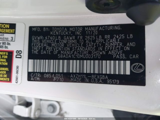 2021 LEXUS ES 300H 58ADA1C10MU003170 Photo 8