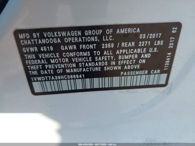 2017 VOLKSWAGEN PASSAT 1VWDT7A39HC066841 Photo 8