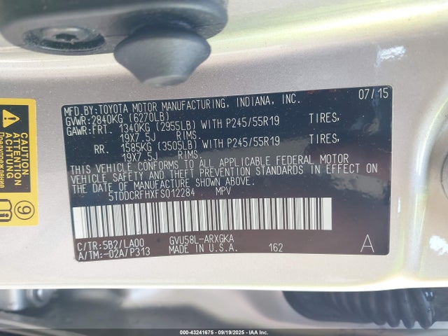 Продаж на аукціоні авто 2015 Toyota Highlander Hybrid Limited Platinum V6, vin: 5TDDCRFHXFS012284, номер лоту: 43241675