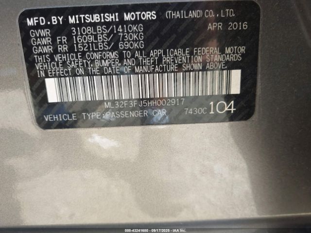 2017 MITSUBISHI MIRAGE G4 ML32F3FJ5HH002917 Photo 8
