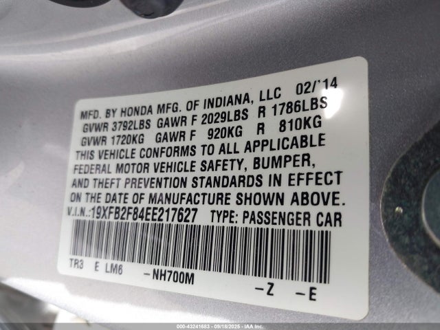 Honda r18z1 2014 19XFB2F84EE217627 Image 8