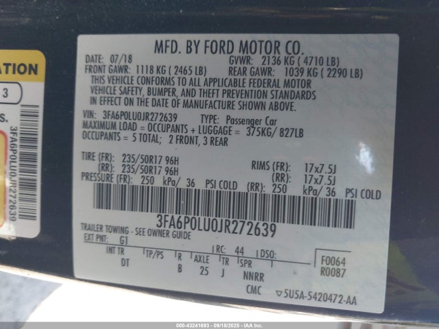 Ford 2.0l 4v atk hev 2018 3FA6P0LU0JR272639 Image 9