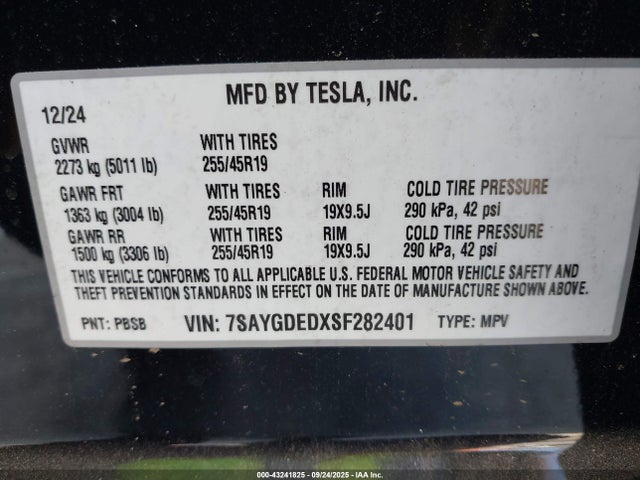 7SAYGDEDXSF282401 Tesla 2025