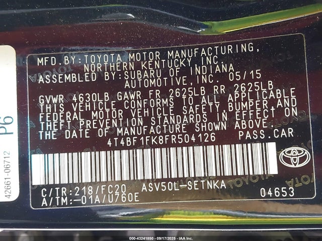 Toyota Camry 2015 4T4BF1FK8FR504126 Image 21