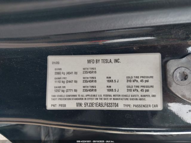 2020 TESLA MODEL 3 5YJ3E1EA5LF633704 Photo 8