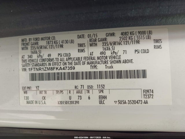 1FTNR1ZM8FKA47359 Ford 2015